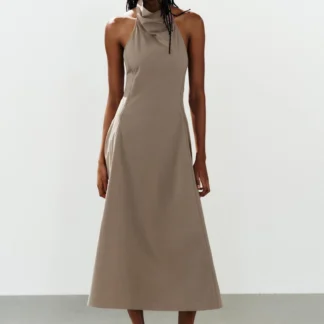 ZARA HALTER MIDI DRESS WITH BUCKLE