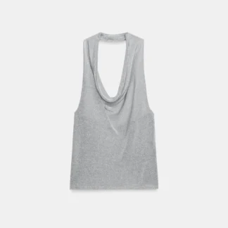 ZARA METALLIC THREAD HALTER KNIT TOP