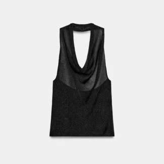ZARA METALLIC THREAD HALTER KNIT TOP