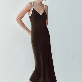 ZARA CONTRAST TRIM SATIN MIDI DRESS
