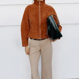 ZARA 100% LEATHER HIGH COLLAR JACKET