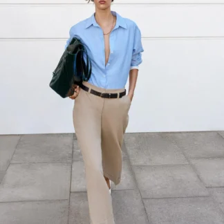 ZARA BELTED TROUSERS WITH TURN-UP HEMS