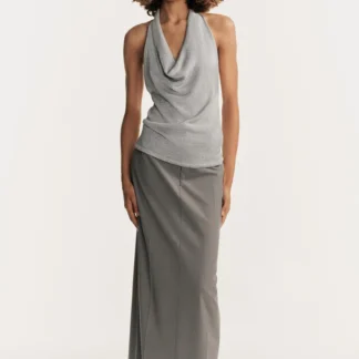 ZARA METALLIC THREAD HALTER KNIT TOP