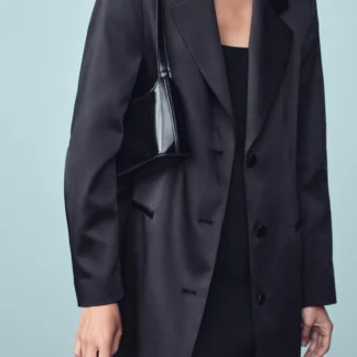 ZARA SATIN COAT WITH SHOULDER PADS
