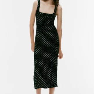 ZARA TEXTURED DOT MIDI DRESS