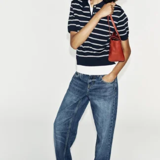 ZARA STRIPED KNIT SHORT SLEEVE POLO SHIRT