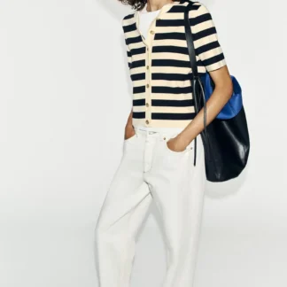 ZARA SHORT SLEEVE STRIPED CARDIGAN