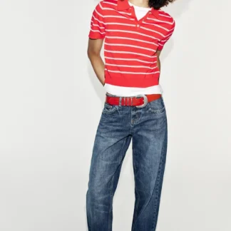 ZARA STRIPED SHORT SLEEVE KNIT POLO SHIRT