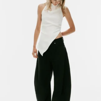 ZARA ASYMMETRIC SATIN HALTER TOP