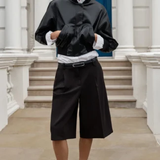 ZARA FAUX LEATHER BOMBER JACKET WITH SHOULDER PADS