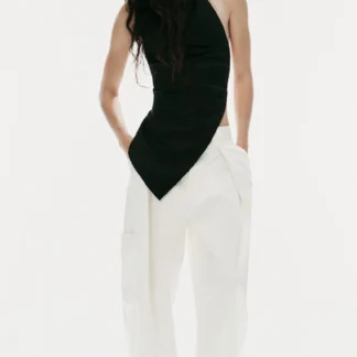 ZARA ASYMMETRIC SATIN HALTER TOP