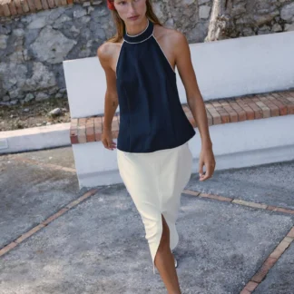 ZARA CONTRAST TRIM HALTER TOP