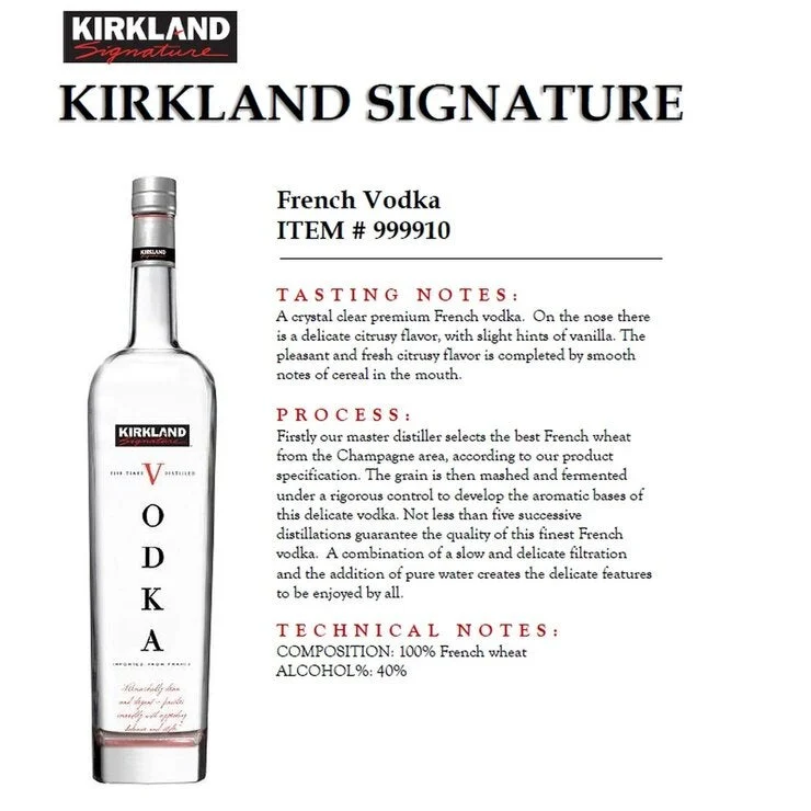 COSTCO KIRKLAND SIGNATURE ULTRA PREMIUM FRENCH VODKA 1750ml - Image 2
