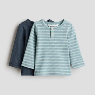 H&M コットンヘンリーネックトップス 2枚セット