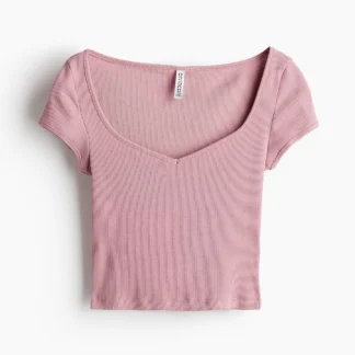 H&M スイートハートネック リブTシャツ
