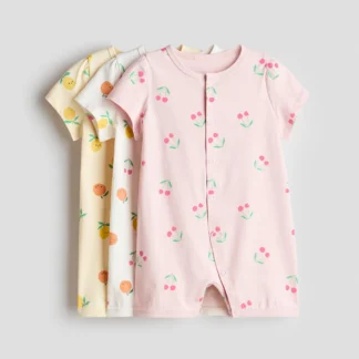 H&M コットンショートカバーオールパジャマ 3枚セット