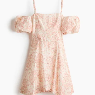 H&M リネンブレンドベアショルダーワンピース