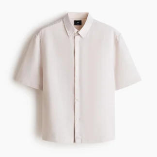 H&M リラックスフィット リネンブレンド半袖シャツ