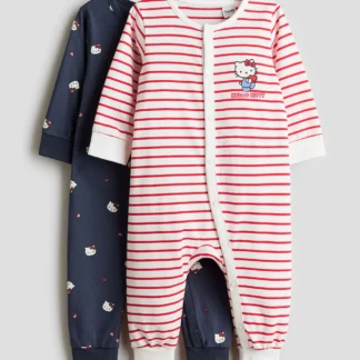 H&M プリントコットンカバーオールパジャマ 2枚セット