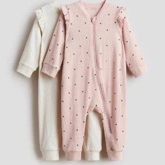 H&M コットンリブカバーオールパジャマ 2枚セット