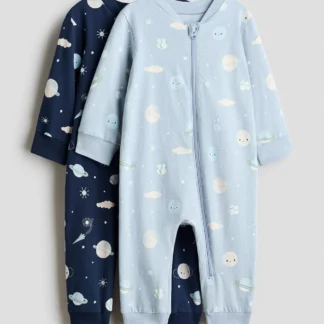 H&M プリントカバーオールパジャマ 2枚セット