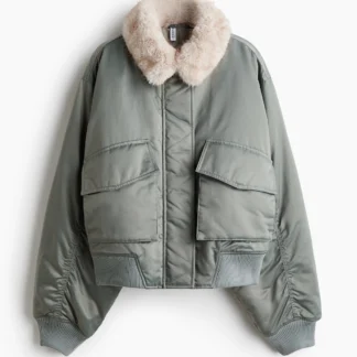 H&M オーバーサイズ フラッフィカラーフライトジャケット