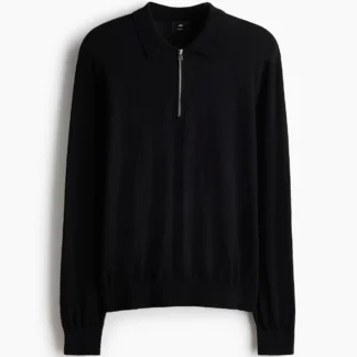 H&M レギュラーフィット メリノウールハーフジップポロシャツ