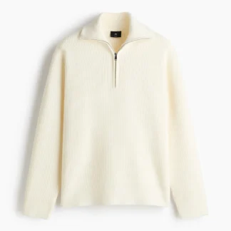 H&M リラックスフィット ハーフジップリブニットセーター