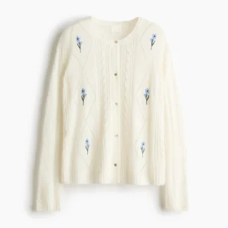 H&M 刺繍テクスチャードニットカーディガン