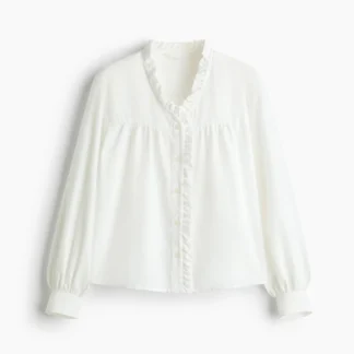 H&M フリルトリムツイルブラウス