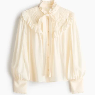 H&M リボンカラー フリルトリムブラウス