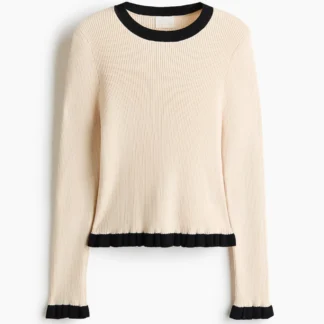 H&M フリルトリム リブニットトップス
