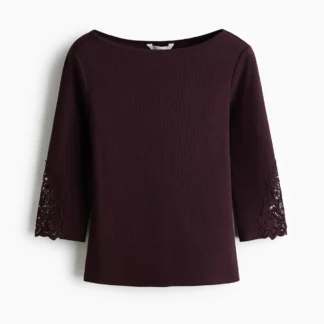 H&M レース切り替えボートネックトップス