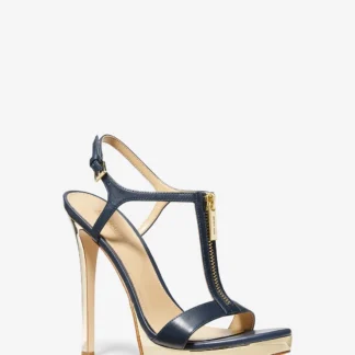 Michael Kors BERKLEY レザー アンド メタリックスチレット サンダル