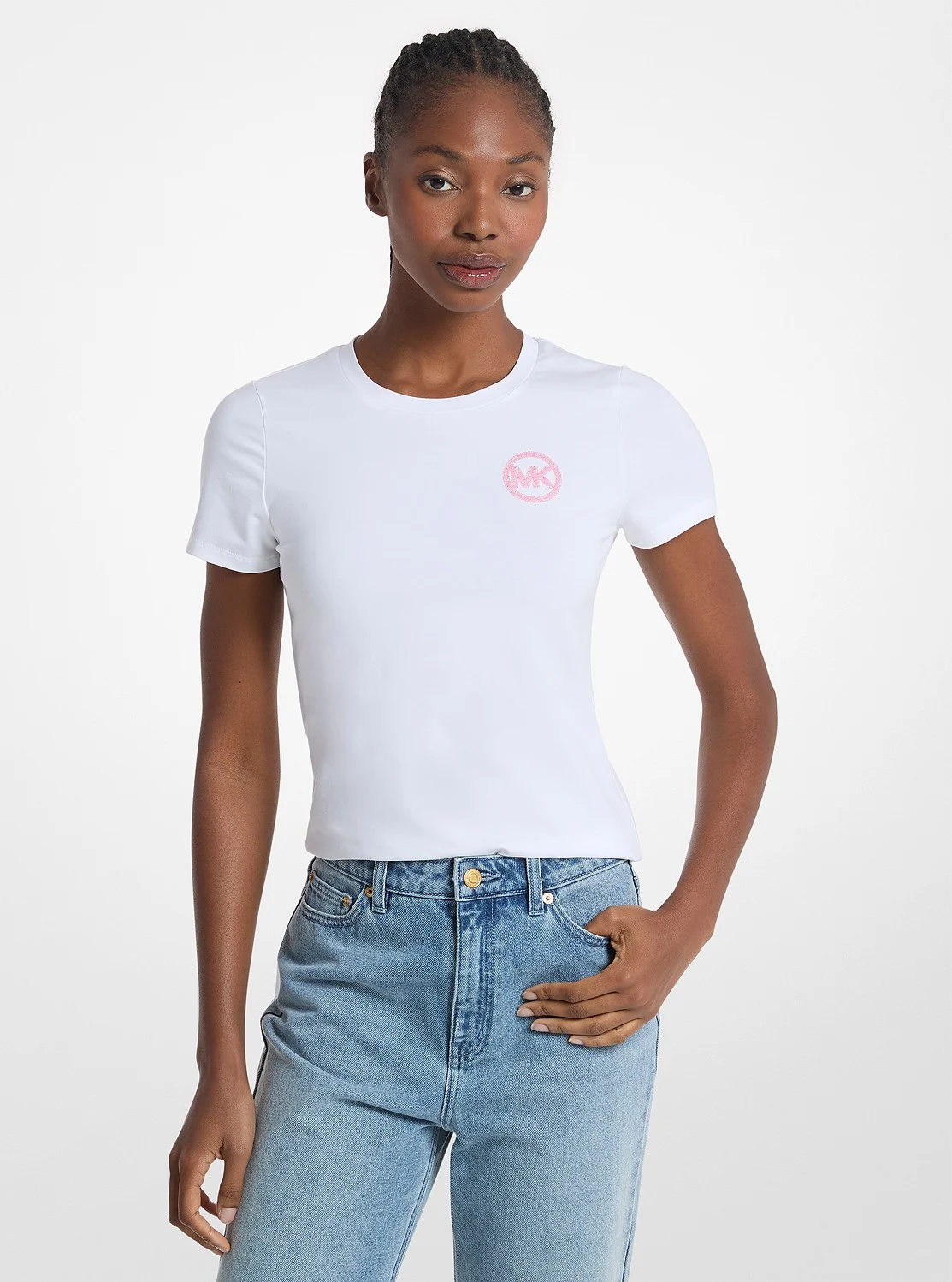 Michael Kors エンベリッシュ ロゴ ストレッチ コットン ジャージー Tシャツ