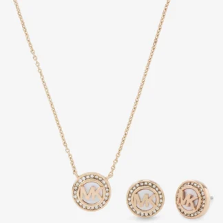 Michael Kors サークルロゴ マザーオブパール ペンダント & スタッドピアス セット