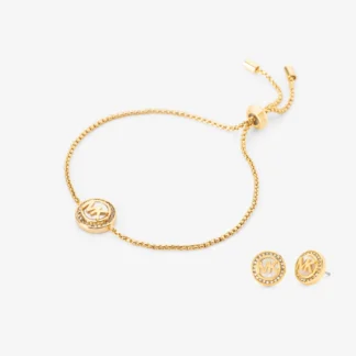 Michael Kors サークルロゴ マザーオブパール スライダー ブレスレット & スタッドピアス セット