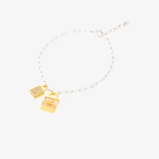 Michael Kors シルバー ペーパークリップ チェーン ブレスレット ウィズ ゴールド パヴェ アンド ホワイト ロック
