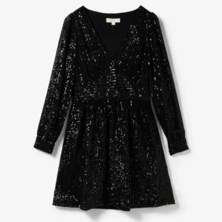 Michael Kors シークイン ストライプ Vネック ドレス