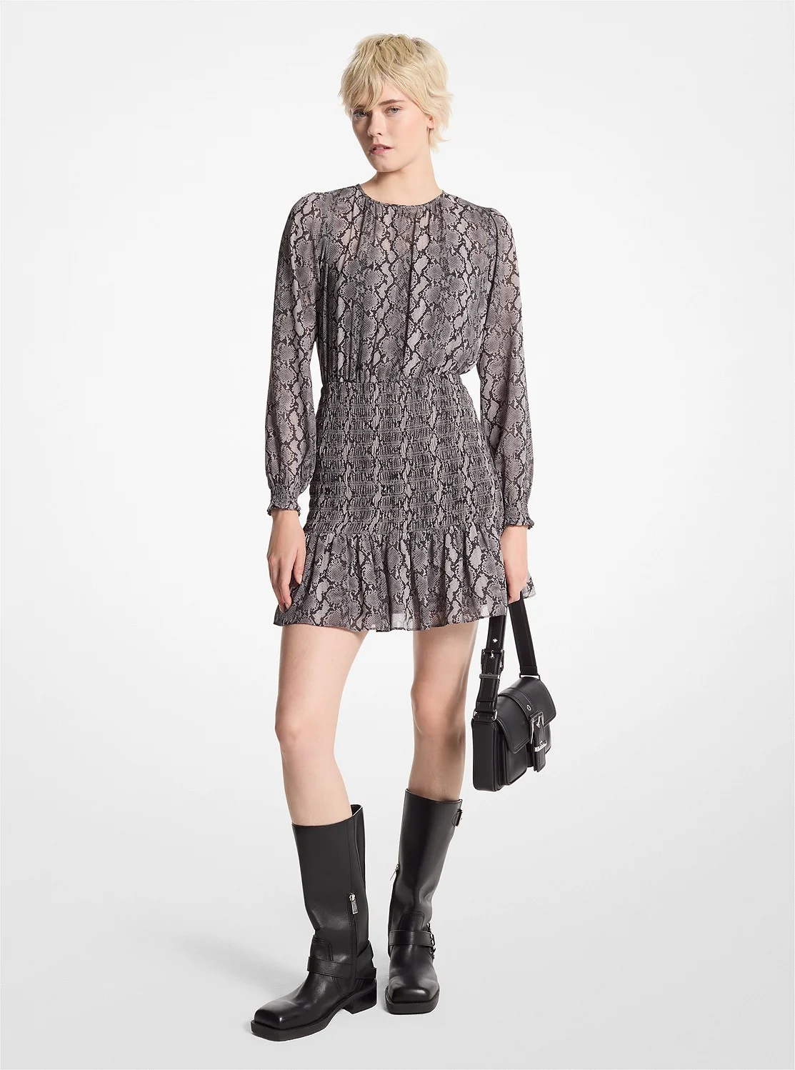 Michael Kors スネーク プリント ジョーゼット スモック ドレス