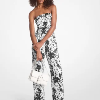 Michael Kors パームプリント サテン タイバック ジャンプスーツ