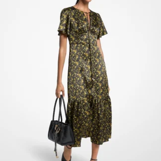 Michael Kors フローラル ハンマード サテン ミディドレス
