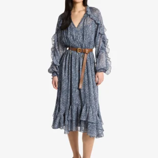 Michael Kors フローラル ラッフル ミディ ドレス
