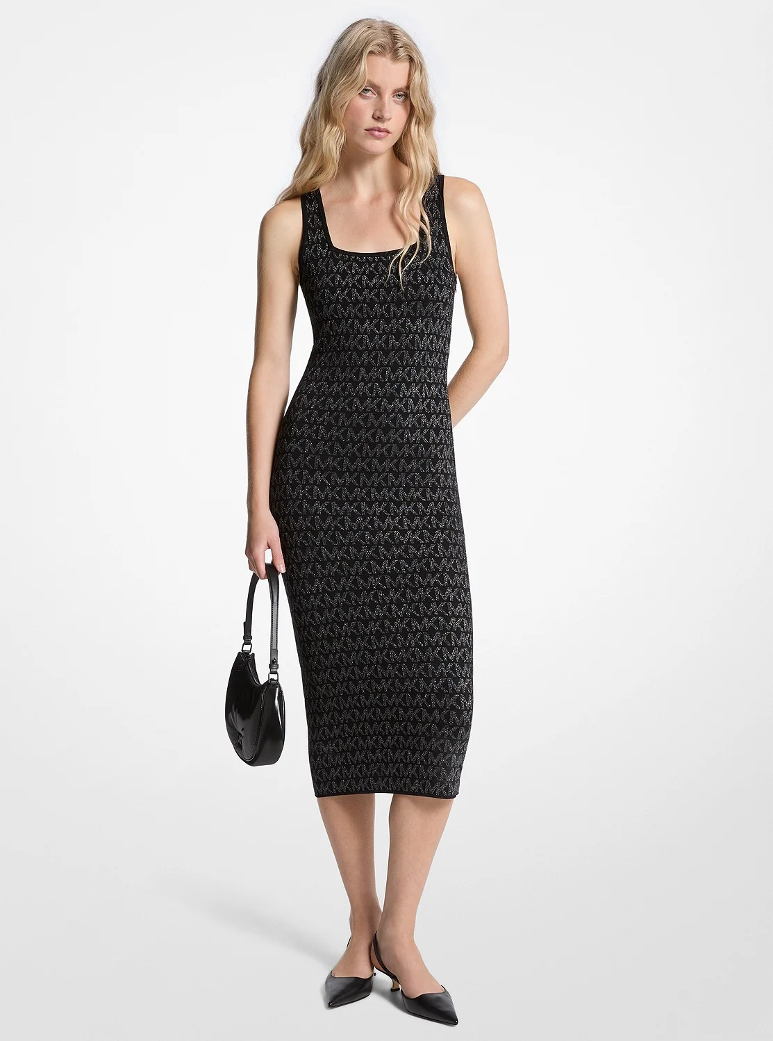 Michael Kors メタリック ロゴ ジャカード ミディ ドレス