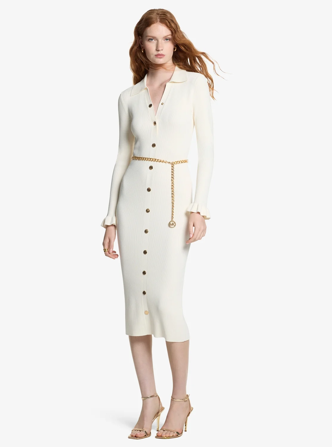 Michael Kors ラッフル カフ スナップ ミディドレス