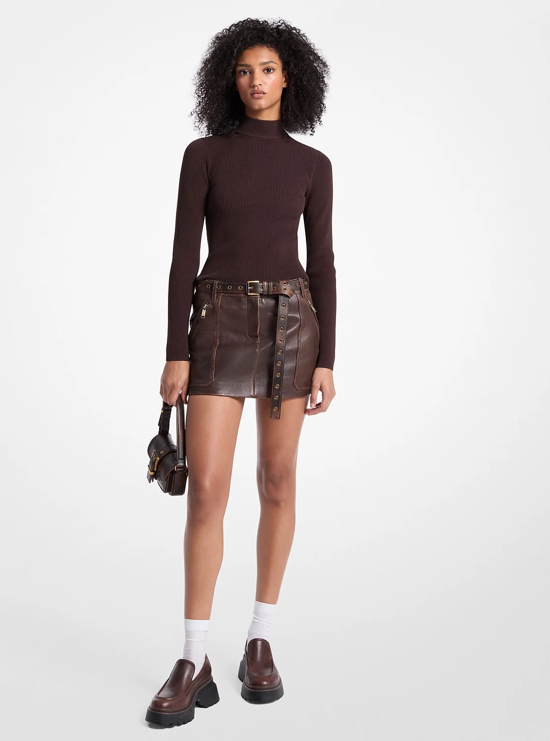 Michael Kors レザー ミニスカート