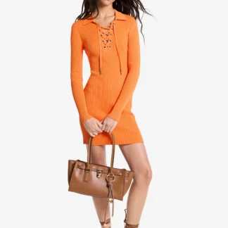 Michael Kors レースアップ ロングスリーブ ポロ ミニ ドレス