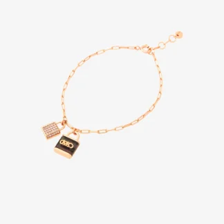 Michael Kors ローズゴールド ペーパークリップ チェーン ブレスレット ウィズ ゴールド パヴェ アンド グレー ロック
