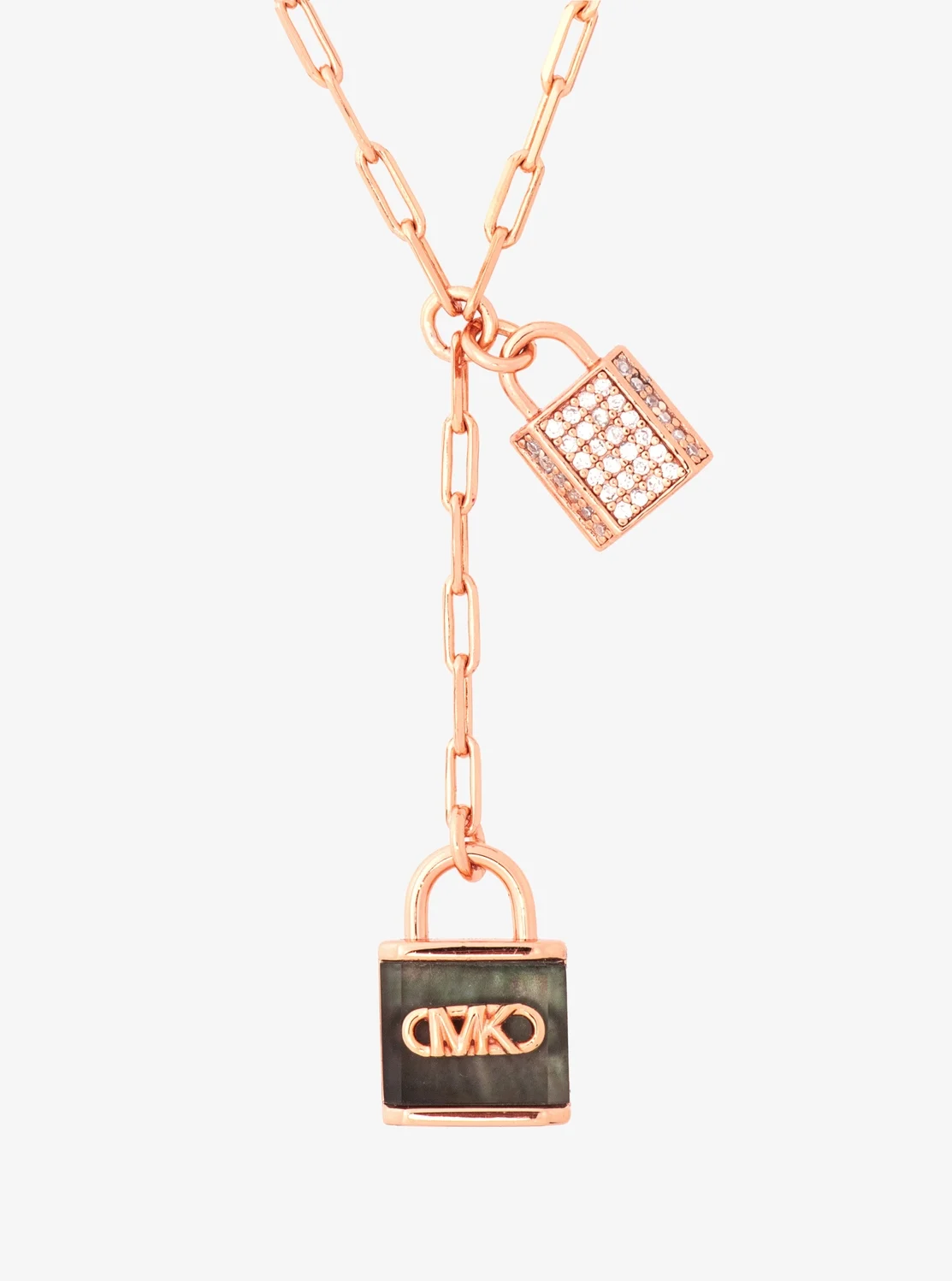 Michael Kors ローズゴールド チェーン ネックレス ウィズ パヴェ アンド グレー ロック - Image 2