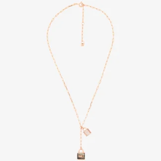 Michael Kors ローズゴールド チェーン ネックレス ウィズ パヴェ アンド グレー ロック